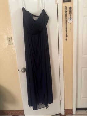David's Bridal Navy Blue Chiffon Maxi Dress with Draped Bodice
